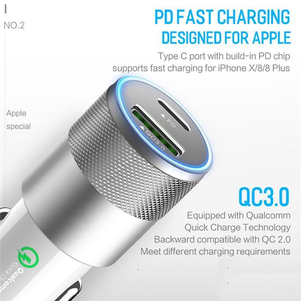 Premium QC3.0 PD Fast Car Cell Phone Charger for iPhone 11/ Pro/ Pro Max/ X/ XS