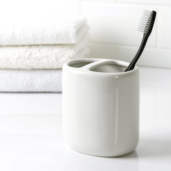 Basic Ceramic Toothbrush Holder - White